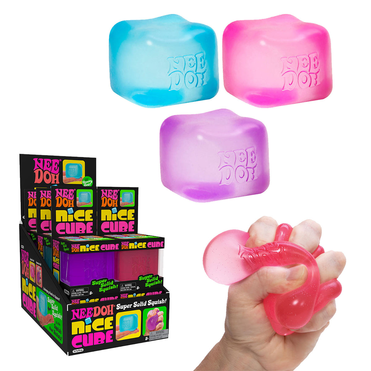 Schylling NeeDoh Nice Cube - Sensory Fidget Toy for Your Best Mellow and  Chill - Square Shape with Groovy Goo Filling in Assorted Colors Blue Pink