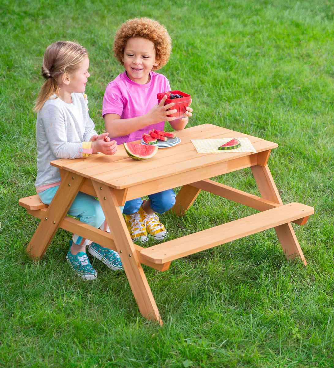 HearthSong Wooden 2in1 Picnic Table Sensory Play Station Growing