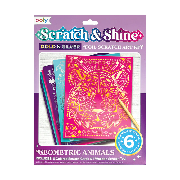 Ooly Scratch & Shine Foil Scratch Foil Scratch Art Kit: Geometric Animals