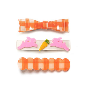 Lilies & Roses Alligator Clips Bunnies & Orange Checked