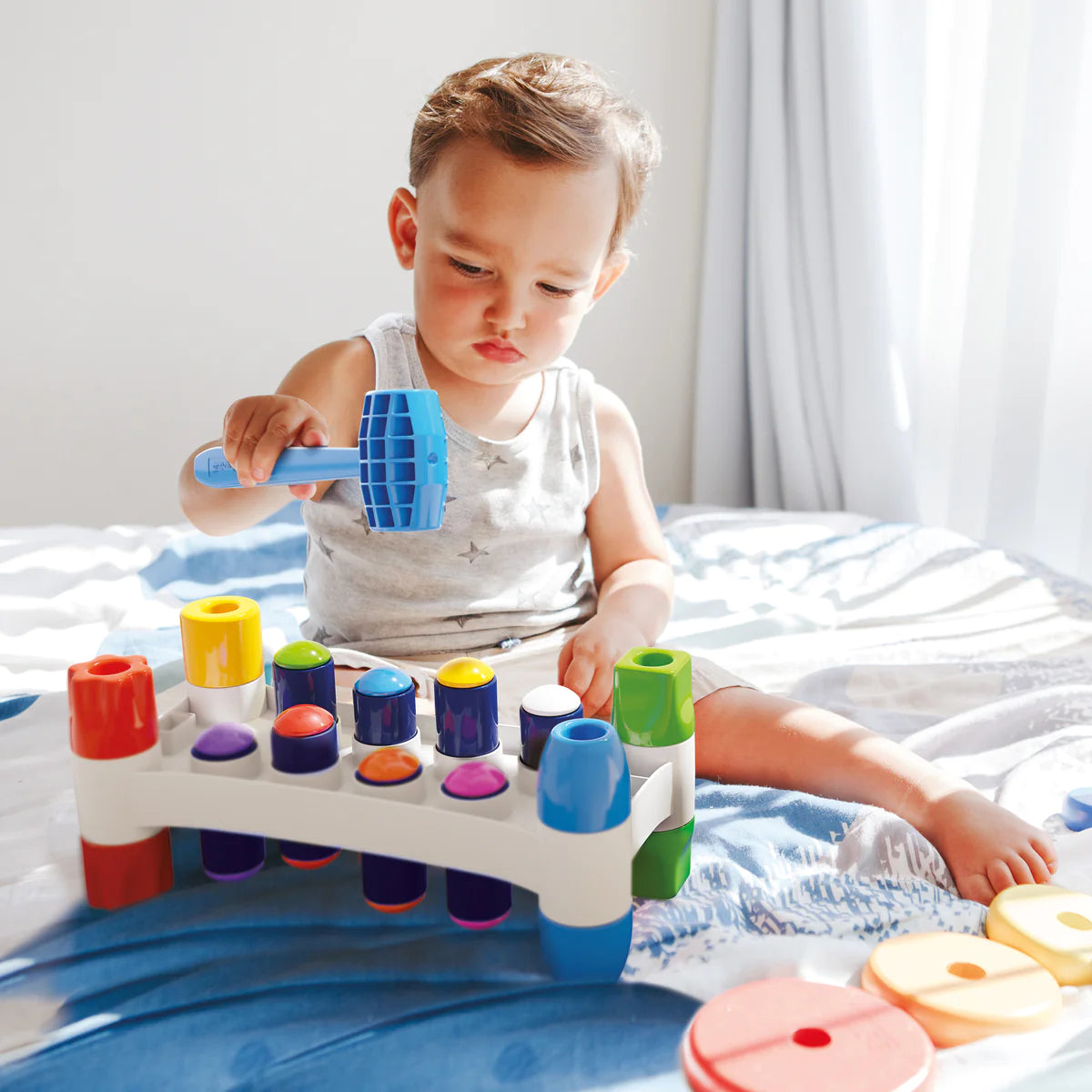 Quercetti PlayEco+ Hammer Peggy - Colorful Peg Pounding Toy main image 0