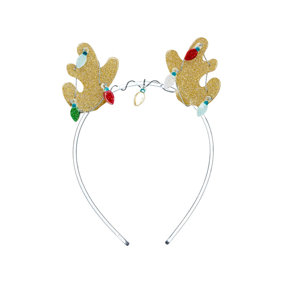 Lilies & Roses Reindeer Antlers Christmas Lights Glitter Gold Headband