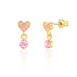 Girl Nation Little Luxe Drop Earrings: Heart with Pink Cubic Zirconia