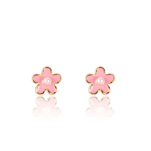 Girl Nation Pink Fancy Flower Cutie Enamel Stud Earrings