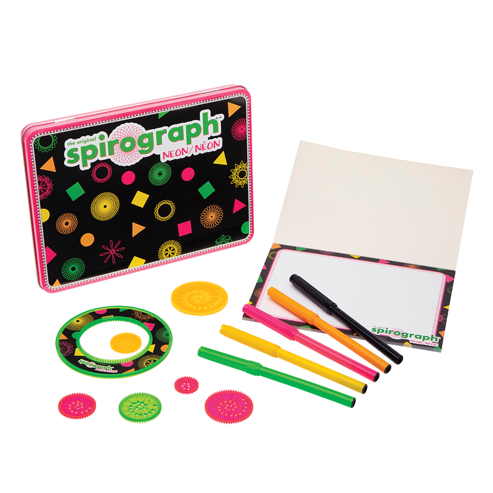 Spirograph Lata Retro – Juego De Dibujo Creativo Con Ruedas Y Anillos, Incluye Bloc Y Bolígrafos, Estuche De Transporte, Multicolor