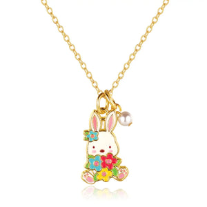 Girl Nation Sweet Petite Necklace Easter Bunny and Blooms