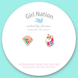 Girl Nation The Perfect Pair Sparkle Magic Cutie Enamel Stud Earrings