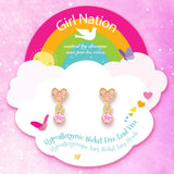 Girl Nation Little Luxe Drop Earrings: Heart with Pink Cubic Zirconia