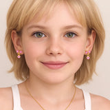 Girl Nation Little Luxe Drop Earrings: Bow with Pink Cubic Zirconia