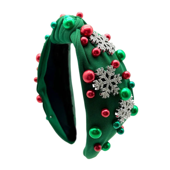 Mavi Bandz Headband: Green Snowflake Sparkle