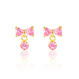 Girl Nation Little Luxe Drop Earrings: Bow with Pink Cubic Zirconia