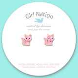 Girl Nation Pink Kitty Cutie Stud Earrings