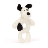 Baby Jellycat Bashful Black & Cream Puppy Ring Rattle 7"