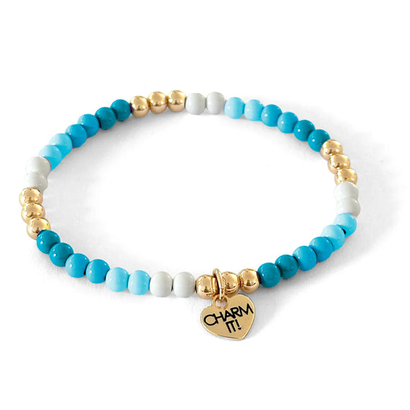 Charm It Bracelet Gold Aqua Stretch Bead
