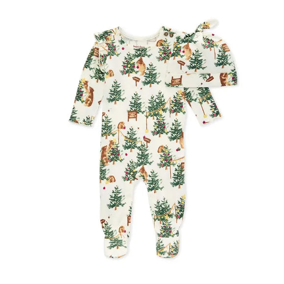 Burt's Bees Organic Baby Footed Jumpsuit & Knot Top Hat Beary Merry