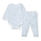 Burt's Bees Organic Baby Bodysuit Set Blue Slub Stripe