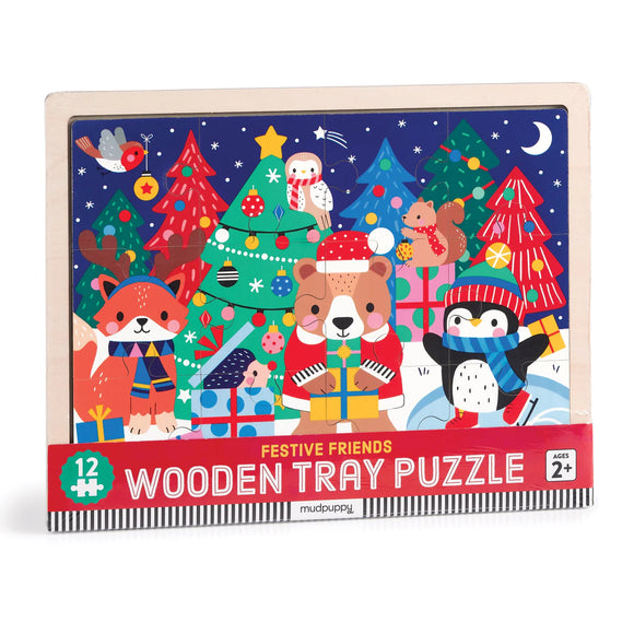 Mudpuppy Festive Friends 12 Piece Wooden Tray Puzzle