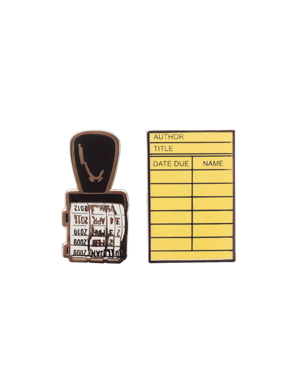 Out of Print Enamel Pin Set: Library Card & Stamp