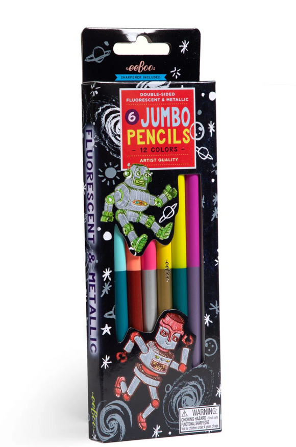 eeBoo Jumbo Double-Sided Color Pencils Silver Robot