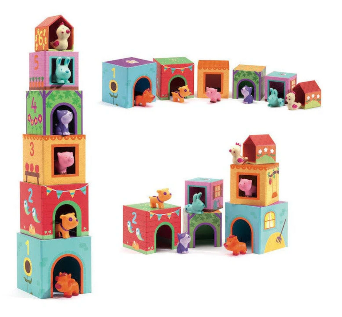 Djeco Topanifarm Nest and Stack Blocks + Animals – Growing Tree Toys