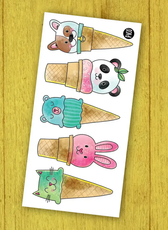 Pico Temporary Tattoos: Animal Ice Cream Cones