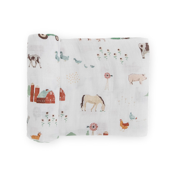 Little Unicorn® Cotton Muslin Swaddle Blanket: Farmyard