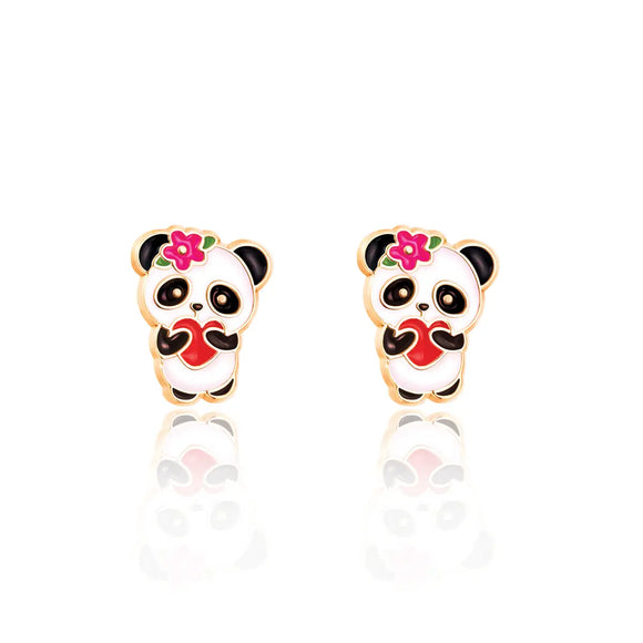 Girl Nation Panda Love Cutie Enamel Stud Earrings