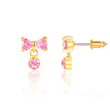 Girl Nation Little Luxe Drop Earrings: Bow with Pink Cubic Zirconia