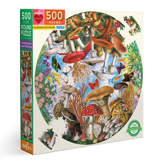 eeBoo 500 Piece Round Puzzle Mushrooms & Butterflies