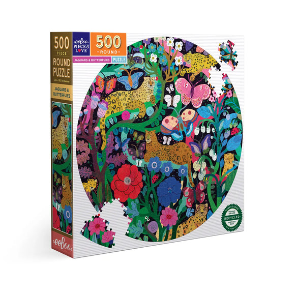 eeBoo 500 Piece Round Puzzle Jaguars and Butterflies
