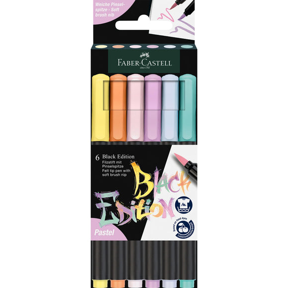 Faber-Castell Black Edition Super Soft Brush Pens Pastel (Box of 6)