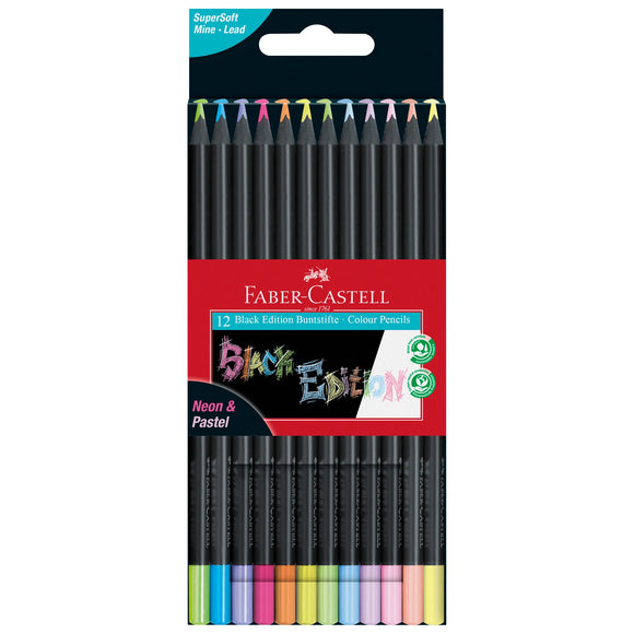 Faber-Castell Black Edition Colored Pencils - Neon & Pastel (Box of 12)
