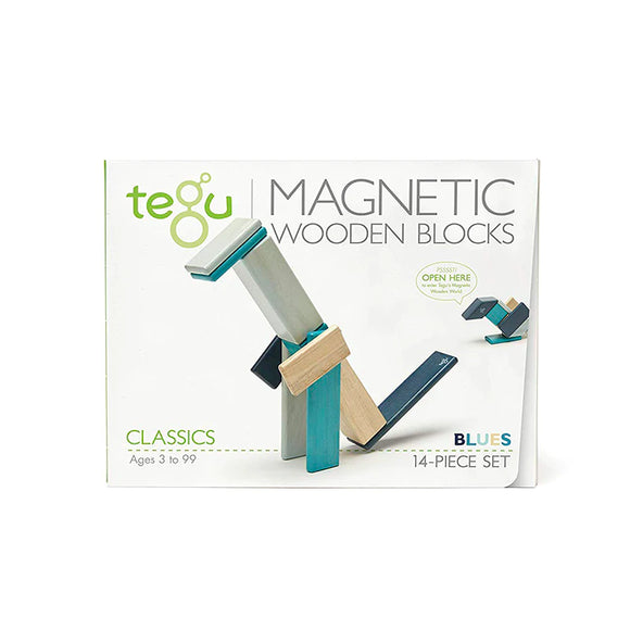 Tegu Tints Magnetic Wooden Blocks 14 Piece Set - Blue