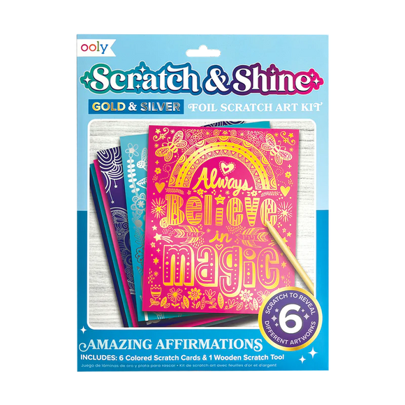 Ooly Scratch & Shine Foil Scratch Foil Scratch Art Kit: Amazing Affirmations