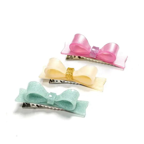 Lilies & Roses Glitter Bow Tie Pink+White+Mint Alligator Clips