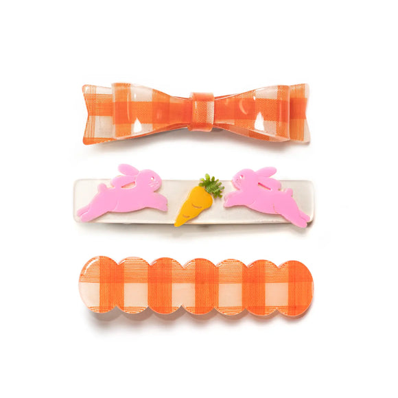 Lilies & Roses Alligator Clips Bunnies & Orange Checked