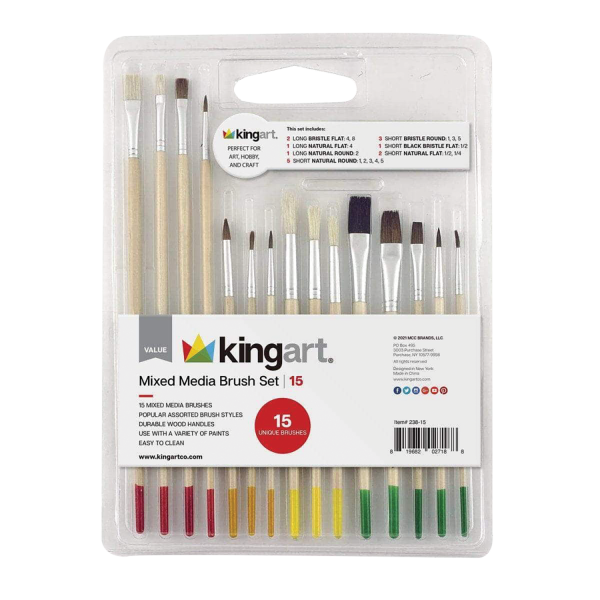 Kingart Value Pack All-Purpose Brush Set for Art, 15-Pack