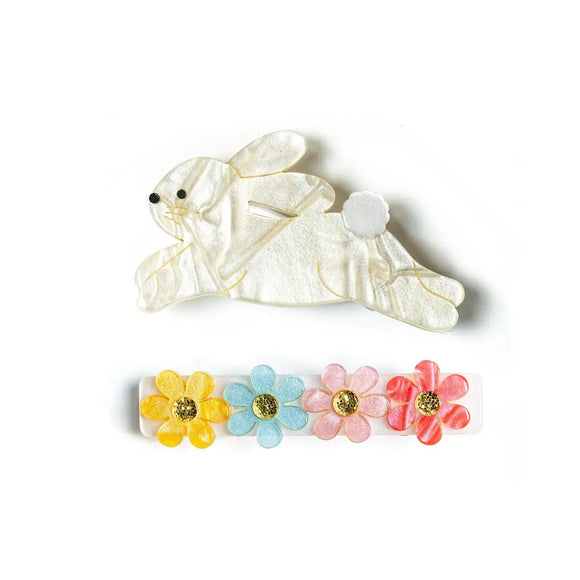 Lilies & Roses Alligator Clips Hop Bunny Satin White Pearl