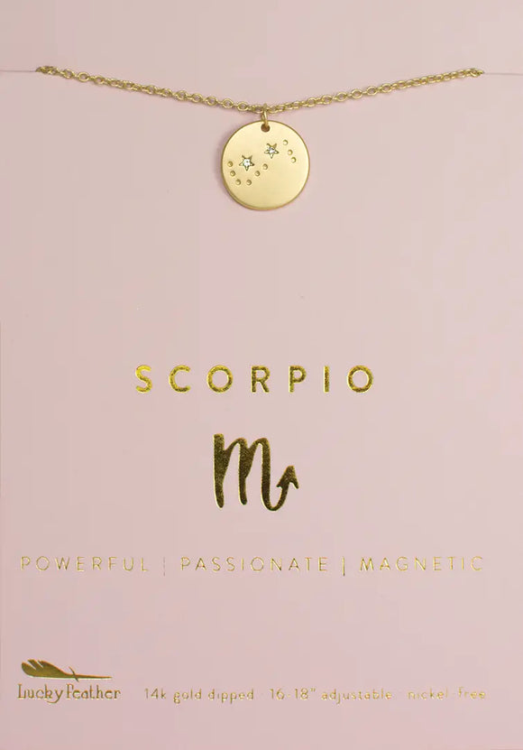 Lucky Feather Zodiac Necklace: Scorpio
