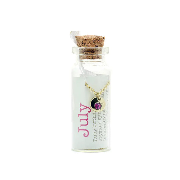 Lucky Feather Birthstone Bottle Necklace: July