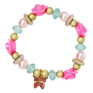 Pink Poppy Butterfly Flower Bracelet