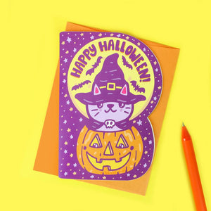 Turtle's Soup Greeting Card - Witchy Pumpkin Kitty