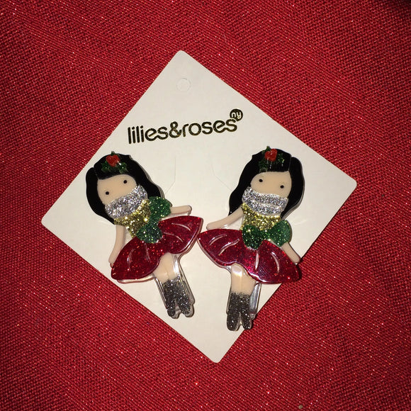 Lilies & Roses Hair Clips Red Christmas Girls