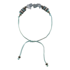 Cord Bracelet: Lightt Blue & Gray Polymer Clay, Angelite Rock Chip & Silver Accents
