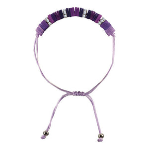 Cord Bracelet: Purple Polymer Clay and Rhinestone
