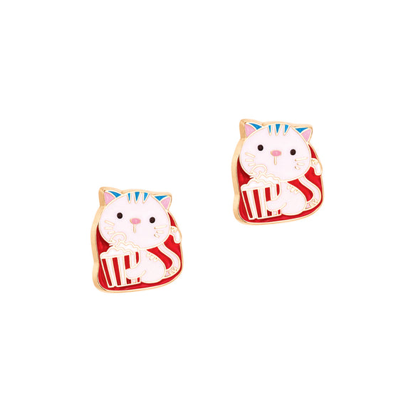 Girl Nation Kitty Popcorn Cutie Enamel Stud Earrings