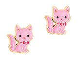 Girl Nation Pink Kitty Cutie Stud Earrings