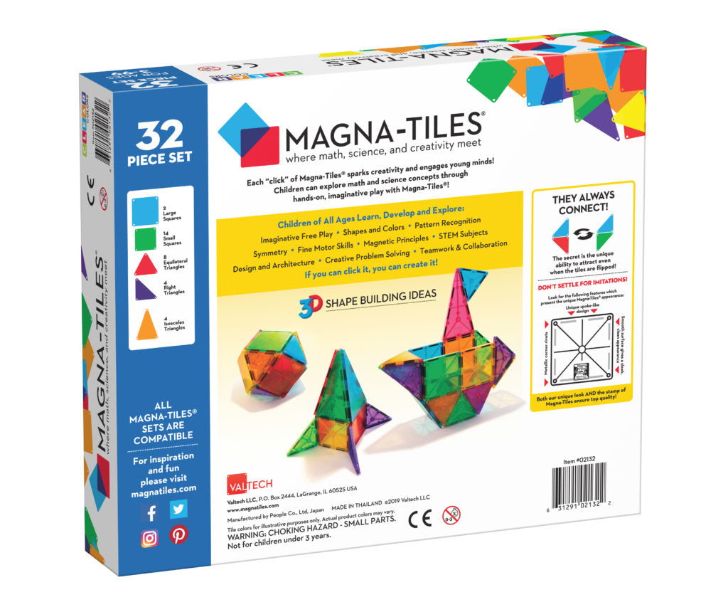 Magna-Tiles Clear Colors 32-Piece Set – Growing Tree Toys