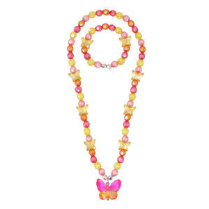Pink Poppy Rainbow Butterfly Necklace Set