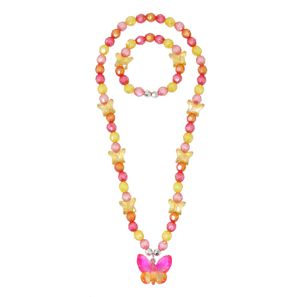 Pink Poppy Rainbow Butterfly Necklace Set